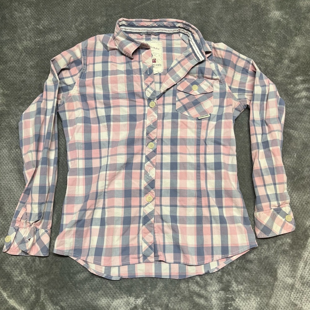 Horseware Ireland Pink Blue Plaid Button Down Shirt Womens‎ Med Equestrian Style